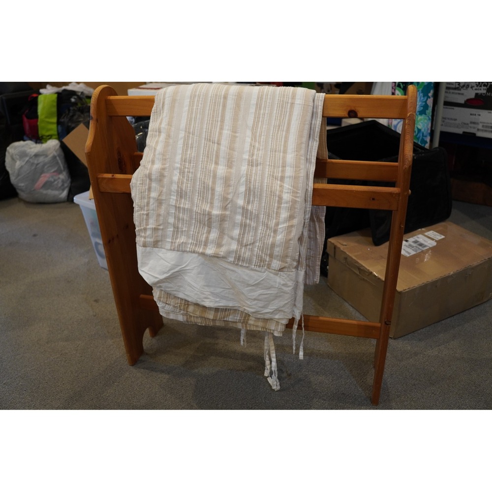 Pottery Barn Duvet Cover King/Cal King Tan White Striped Cotton Excellent